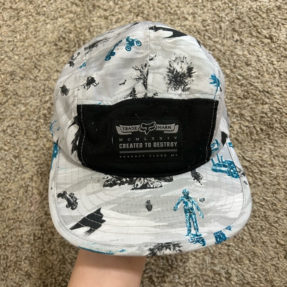 Fox Racing 5-Panel Cap Men's OSFA Blue Gray Black Motocross Biking Hat Outdoor